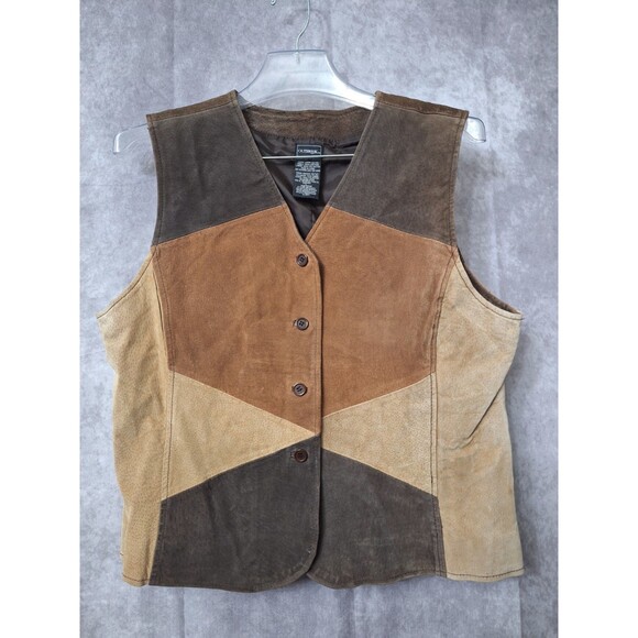 Vintage 90s Leather Suede Patchwork Vest Womens Sz Large Western Grunge Boho - Picture 1 of 10